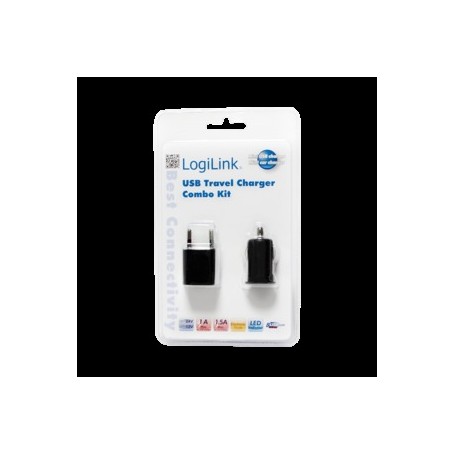 LogiLink PA0256 Cargador Doble USB/USB-C 12W Negro